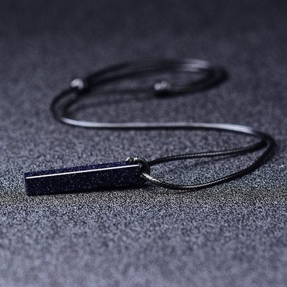 Natural Goldstone Tube Stone Pendant Blue Sandstone Gemstone Charm Necklace - Picture 4 of 4